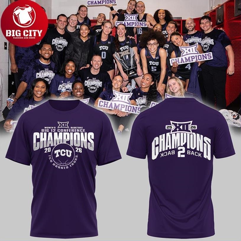 TCU Horned Frogs Basketball Big12 Champions 2026 Two - Adult & Kids T-Shirts, Sweatshirts & Hoodies apparel design preview 1