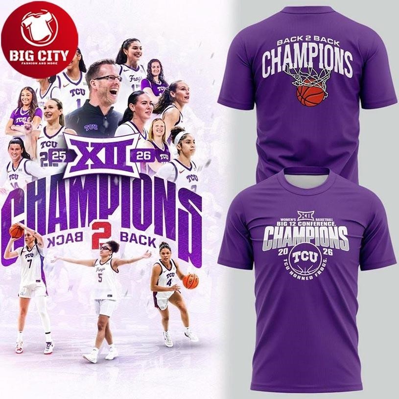 TCU Horned Frogs Big 12 Conference 2026 Back 2 Champs - Adult & Kids T-Shirts, Sweatshirts & Hoodies apparel design preview 1
