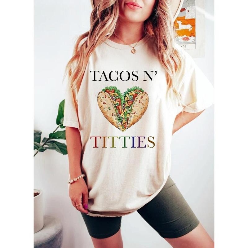 Tacos Titties Funny Lesbian Taco Bride Wedding Queer - Adult & Kids T-Shirts, Sweatshirts & Hoodies apparel design preview 1