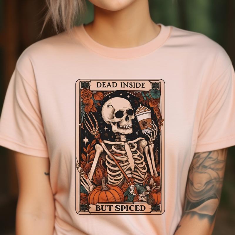 Tarot Dead Inside But Spiced Skull Fall Coffee Top - Adult & Kids T-Shirts, Sweatshirts & Hoodies apparel design preview 1