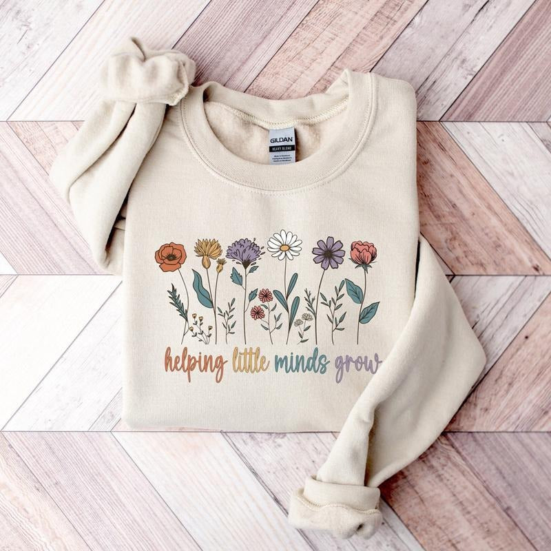 Teacher Helping Little Minds Grow Cute Teachers Teach - Adult & Kids T-Shirts, Sweatshirts & Hoodies apparel design preview 1