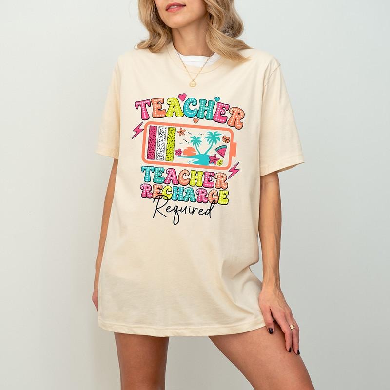 Teacher Summer Recharge Required Funny Vacation Break - Adult & Kids T-Shirts, Sweatshirts & Hoodies apparel design preview 1