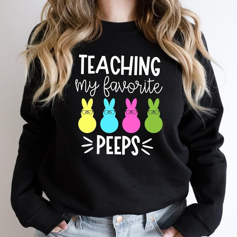 Teaching My Favorite Peeps Easter Teacher Matching - Adult & Kids T-Shirts, Sweatshirts & Hoodies apparel design preview 1