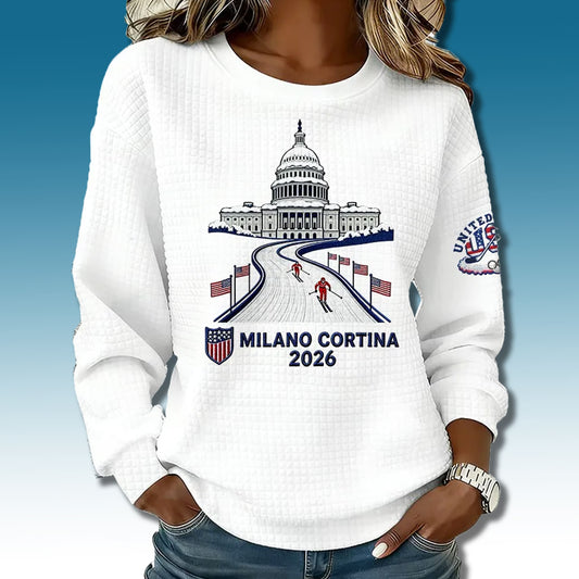 White-Team USA Road To Milano Cortina Print Waffle 3D Sweater - Gift Idea product image