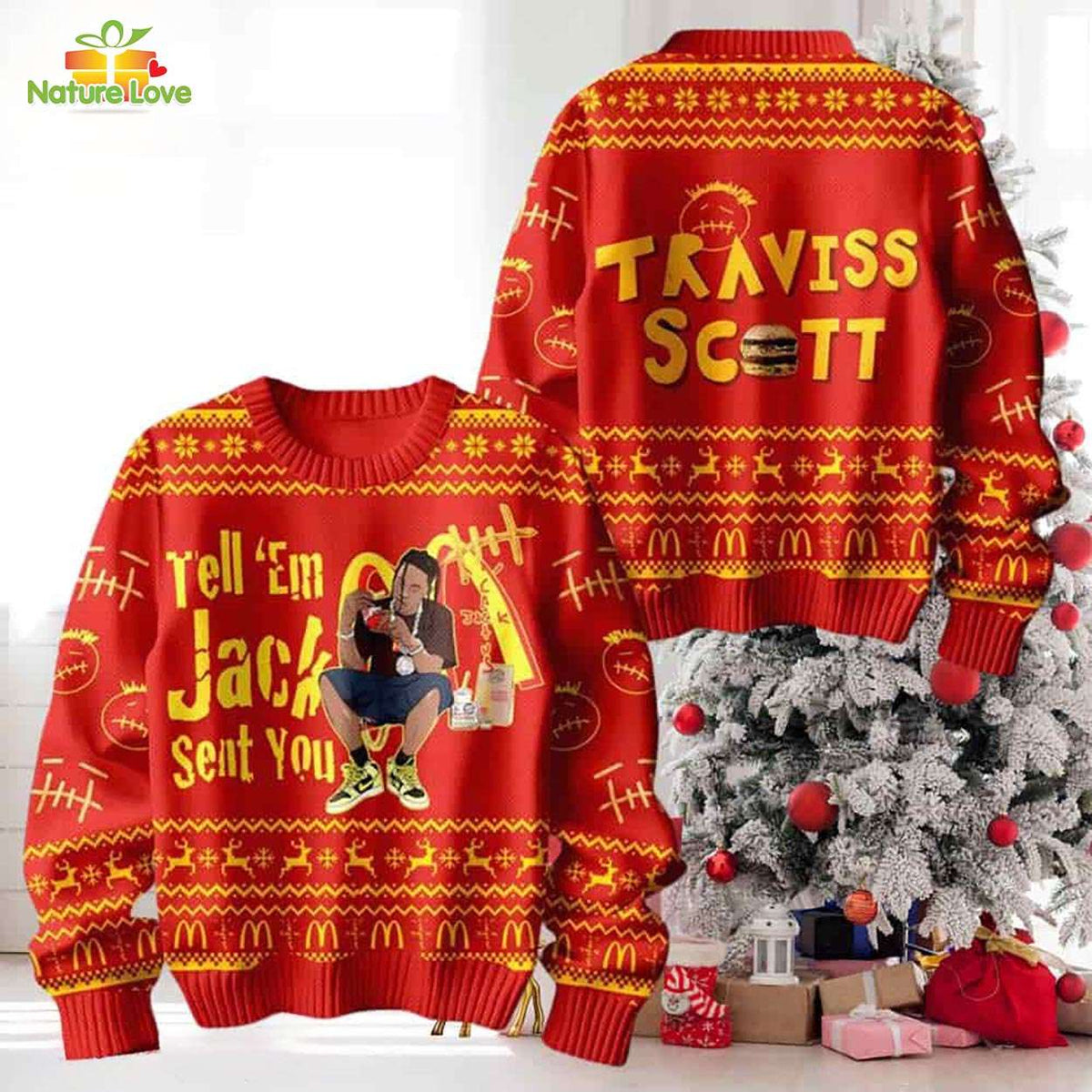 Tell Em Jack Sent You Travis Scott Ugly Christmas Sweater - Holiday Gift product image