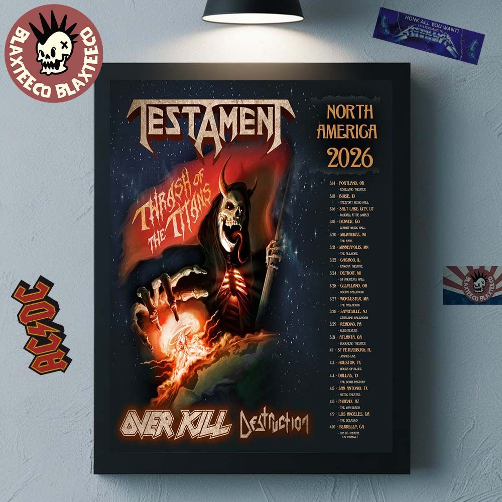 Testament Thrash Of The Titans North America 2026 - Adult & Kids T-Shirts, Sweatshirts & Hoodies apparel design preview 1