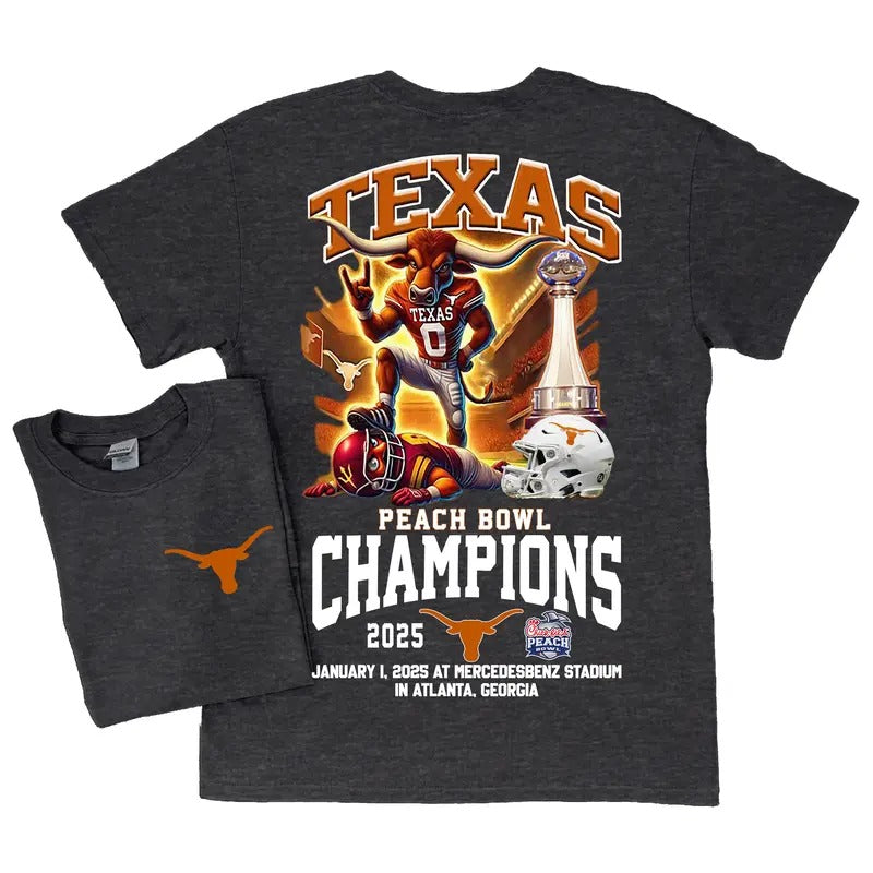 Texas Longhorns Peach Bowl Champs 2025 Mascot Classic - Adult & Kids T-Shirts, Sweatshirts & Hoodies apparel design preview 1