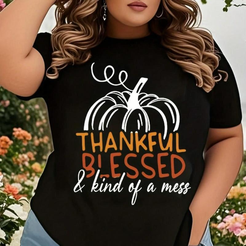 Thankful Kind Mess Pumpkin Fall Thanksgiving Cute - Adult & Kids T-Shirts, Sweatshirts & Hoodies apparel design preview 1