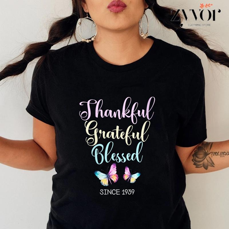 Thankful Grateful Blessed Since 1939 Casual Crew Neck - Adult & Kids T-Shirts, Sweatshirts & Hoodies apparel design preview 1