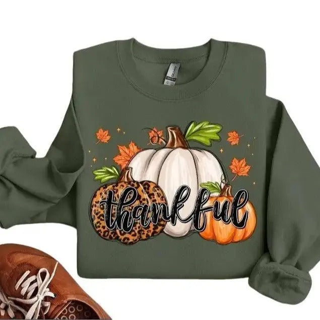 Thankful Leopard Pumpkin Thanksgiving Family Matching - Adult & Kids T-Shirts, Sweatshirts & Hoodies apparel design preview 1