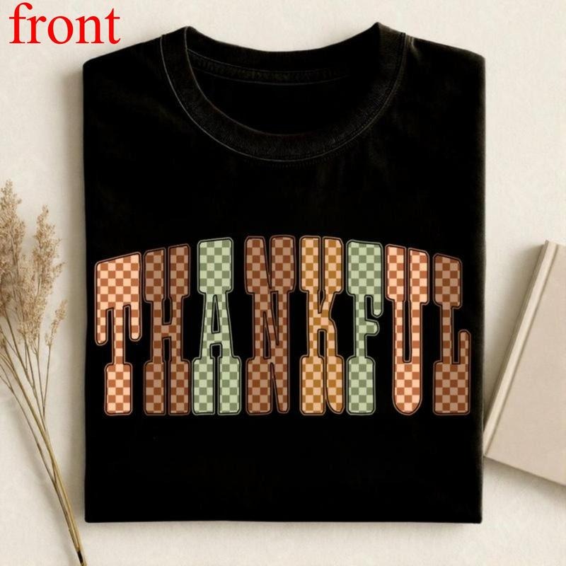 Thankful Checkered Thanksgiving Letters Retro Fall - Adult & Kids T-Shirts, Sweatshirts & Hoodies apparel design preview 1
