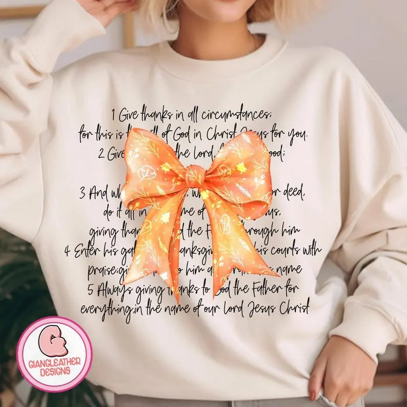 Thanksgiving Bible Verses Coquette Fall Verse Jesus - Adult & Kids T-Shirts, Sweatshirts & Hoodies apparel design preview 1