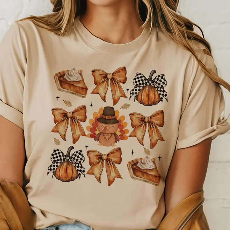 Thanksgiving Collage Fall Pumpkin Girly Coquette Pie - Adult & Kids T-Shirts, Sweatshirts & Hoodies apparel design preview 1