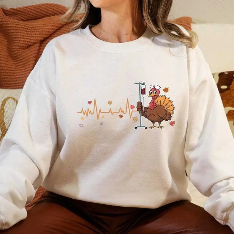 Thanksgiving Nurse Heartbeats Turkey Fall Season - Adult & Kids T-Shirts, Sweatshirts & Hoodies apparel design preview 1