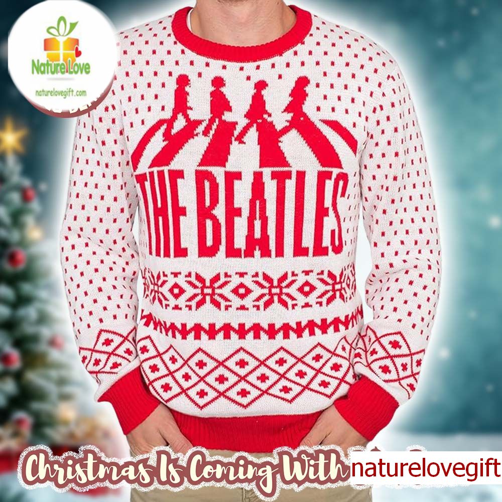 The Beatles Abbey Road Xmas Gifts Red And White Ugly Christmas Sweater - Holiday Gift product image