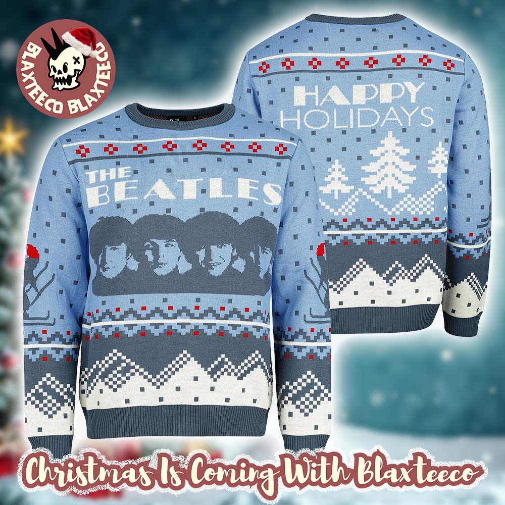 The Beatles Young Band Members Happy Holidays Blue Jumper Ugly Christmas Sweater - Holiday Gift product image