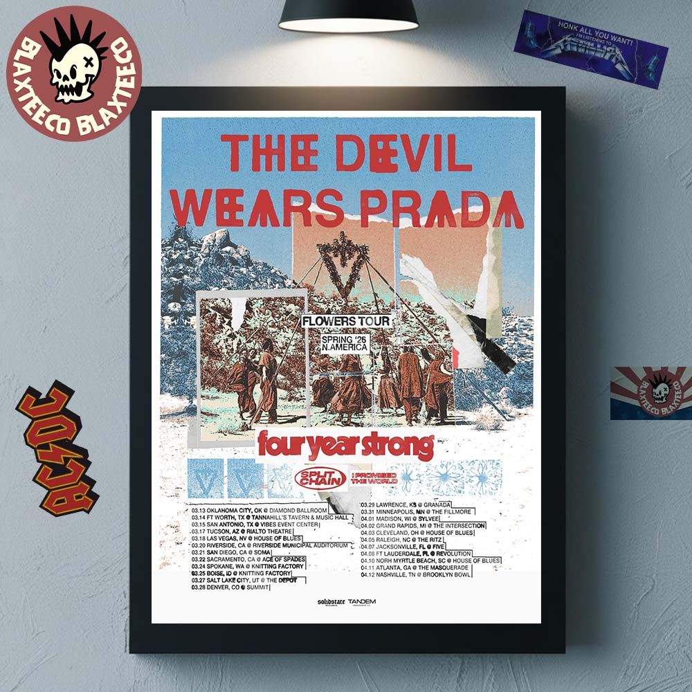 The Devil Wears Prada Flowers Tour Spring 2026 North - Adult & Kids T-Shirts, Sweatshirts & Hoodies apparel design preview 1