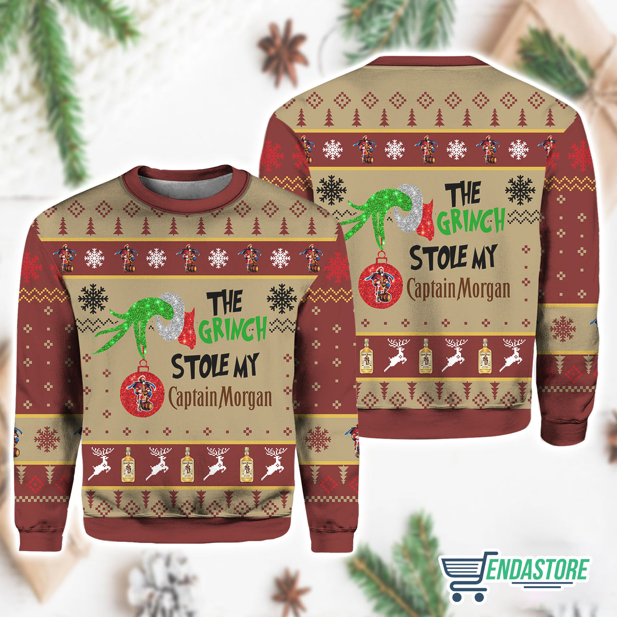 The Grnch Stole My Captain Morgan Christmas Ugly Sweatshirt 3D Ugly Christmas Sweater - Holiday Gift product image 3
