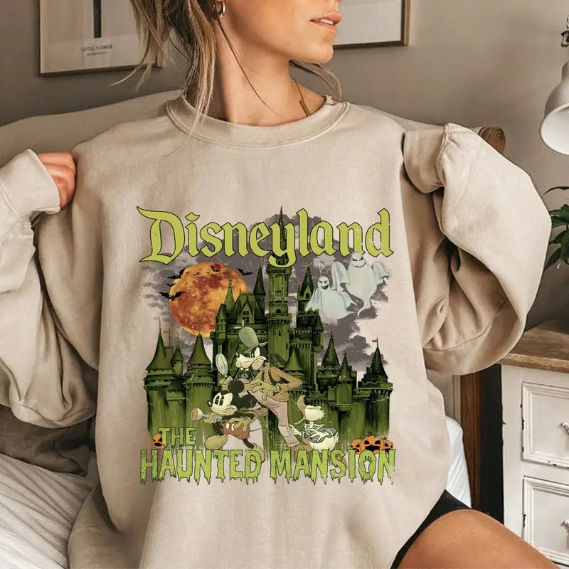 Haunted Mansion Scary Halloween Full Moon 90s Ghost - Adult & Kids T-Shirts, Sweatshirts & Hoodies apparel design preview 1