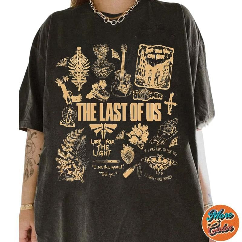 Last Us Movie Doodle Art Ellie Joel Cotton Crew Neck - Adult & Kids T-Shirts, Sweatshirts & Hoodies apparel design preview 1