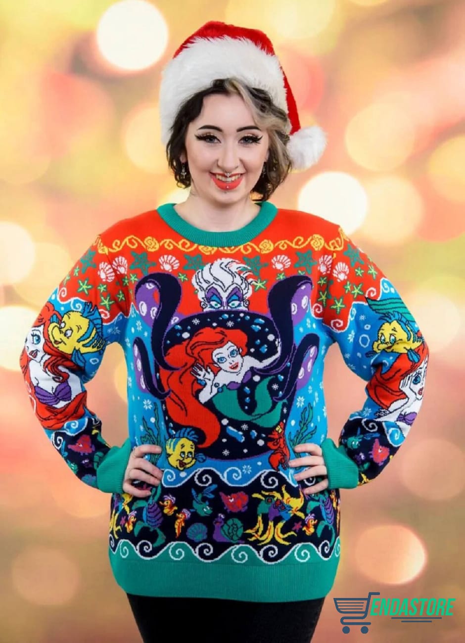 The Little Mermaid Ariel Princess and Ursula 3D Ugly Christmas Sweater - Gift Idea product image