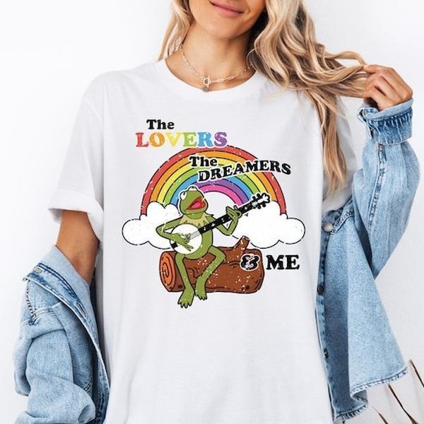 Lovers Dreamers Me Kermit Frog Retro Muppet Rainbow - Adult & Kids T-Shirts, Sweatshirts & Hoodies apparel design preview 1