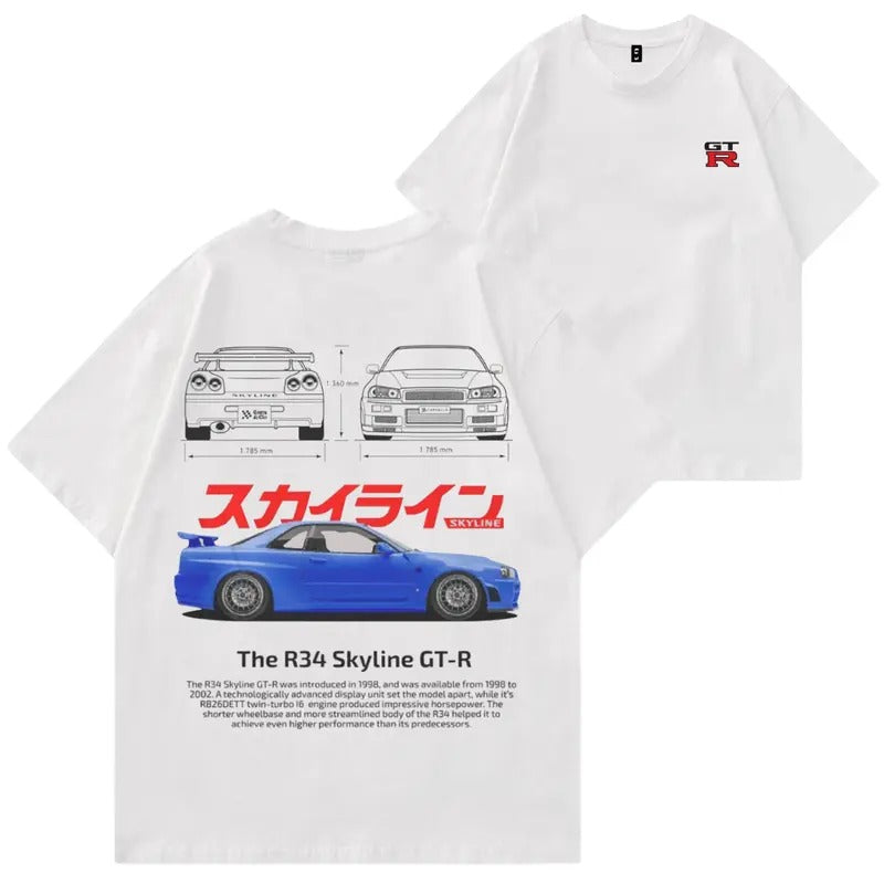 R34 Skylinee Car Enthusiast 90'S Street Racing - Adult & Kids T-Shirts, Sweatshirts & Hoodies apparel design preview 1