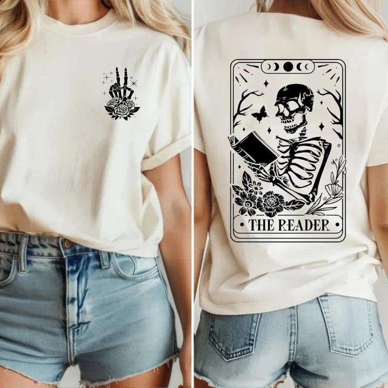 Reader Tarot Card 2 Sides Book Lover Skeleton Reading - Adult & Kids T-Shirts, Sweatshirts & Hoodies apparel design preview 1