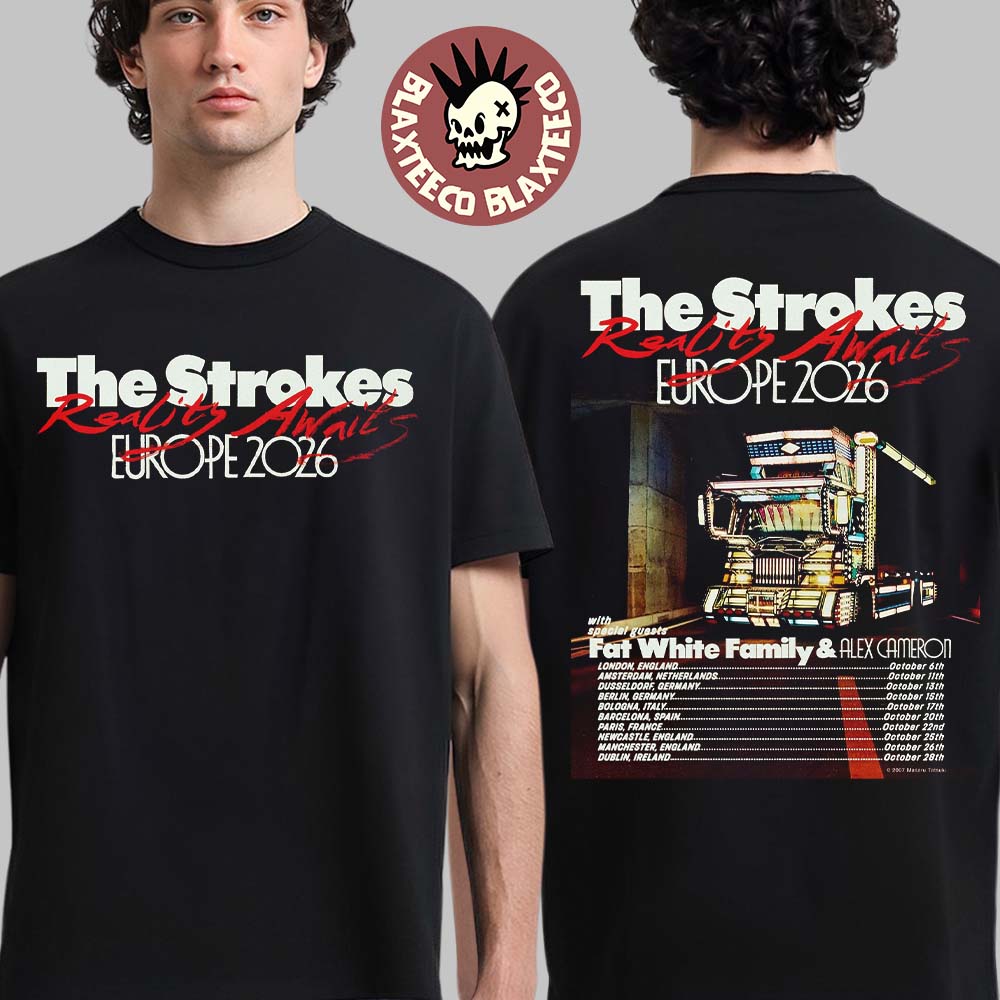 The Strokes Reality Awaits Europe 2026 Tour Schedule - Adult & Kids T-Shirts, Sweatshirts & Hoodies apparel design preview 1