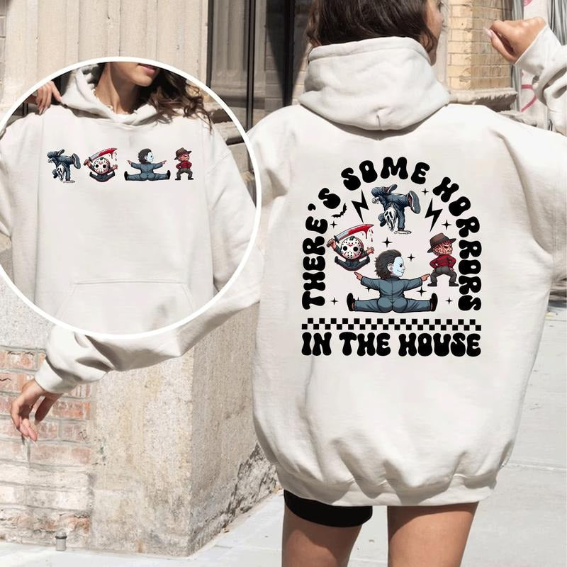 There'S Some Horror This House Hallowen Cute Fall - Adult & Kids T-Shirts, Sweatshirts & Hoodies apparel design preview 1