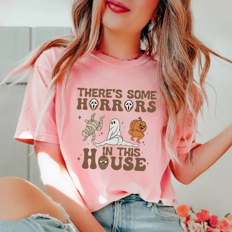 There'S Some Horrors This House Funny Halloween Retro - Adult & Kids T-Shirts, Sweatshirts & Hoodies apparel design preview 1