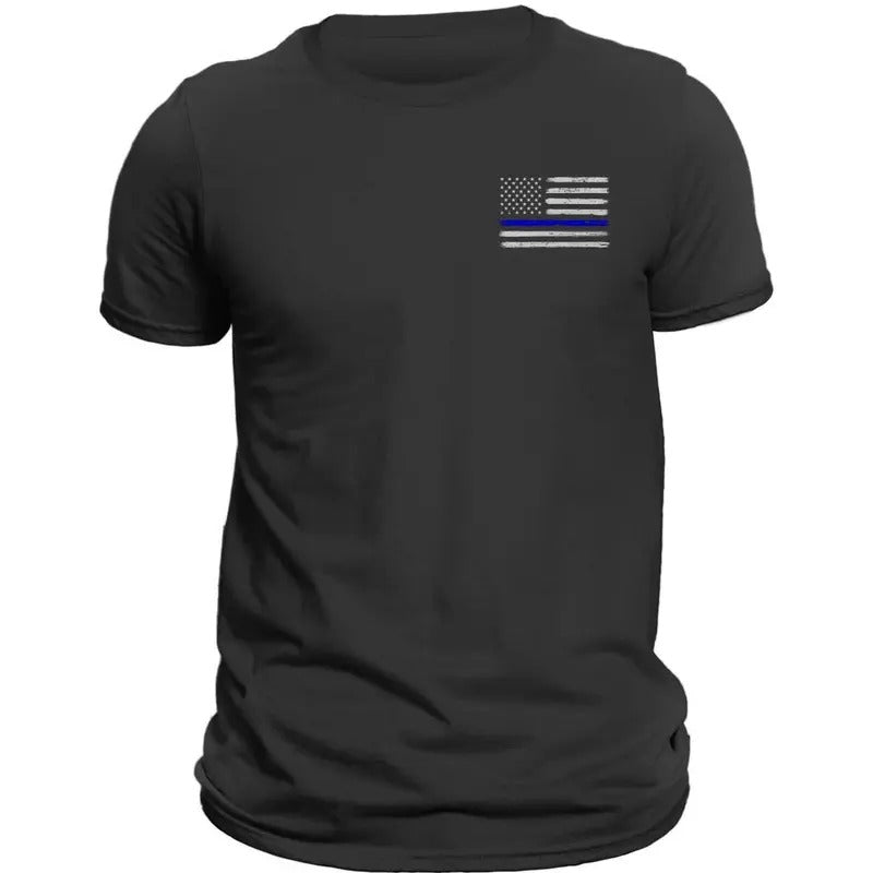 Thin Blue Flag Police Front Heart Side Print - Adult & Kids T-Shirts, Sweatshirts & Hoodies apparel design preview 1