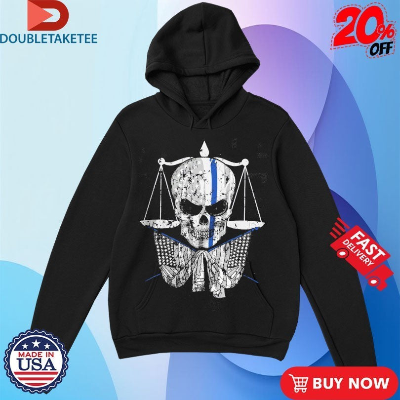 Thin Blue Line Skull American Made - Adult & Kids T-Shirts, Sweatshirts & Hoodies apparel design preview 1