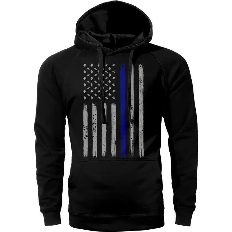 Thin Blue Vertical Brushed Flag Front Print Police - Adult & Kids T-Shirts, Sweatshirts & Hoodies apparel design preview 1