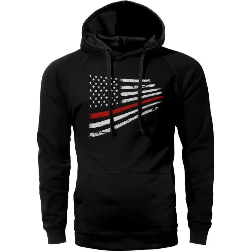 Thin Red Flag Warped USA Firefighter Cotton Fabric - Adult & Kids T-Shirts, Sweatshirts & Hoodies apparel design preview 1