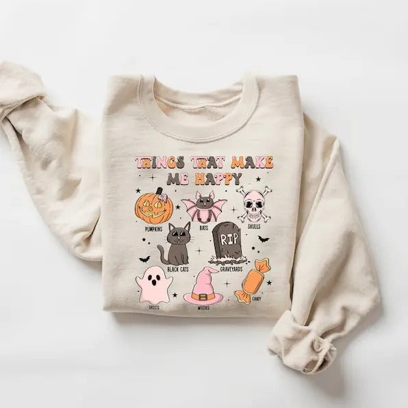 Things That Make Me Happy Halloween Spooky Season - Adult & Kids T-Shirts, Sweatshirts & Hoodies apparel design preview 1