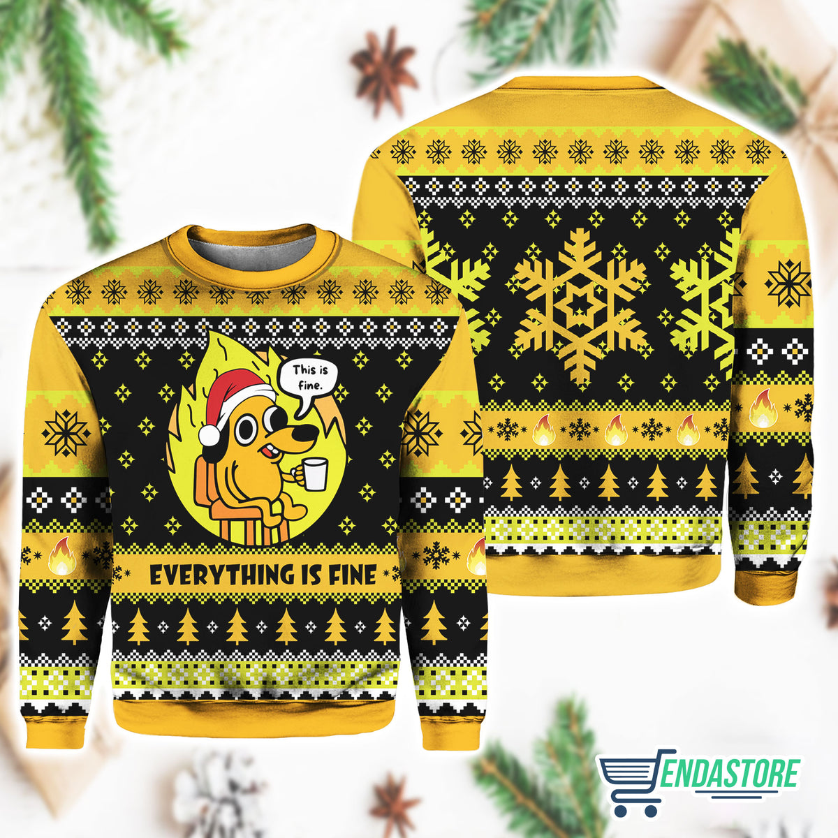This Is Fine Meme 3D Ugly Christmas Sweater - Holiday Gift product image
