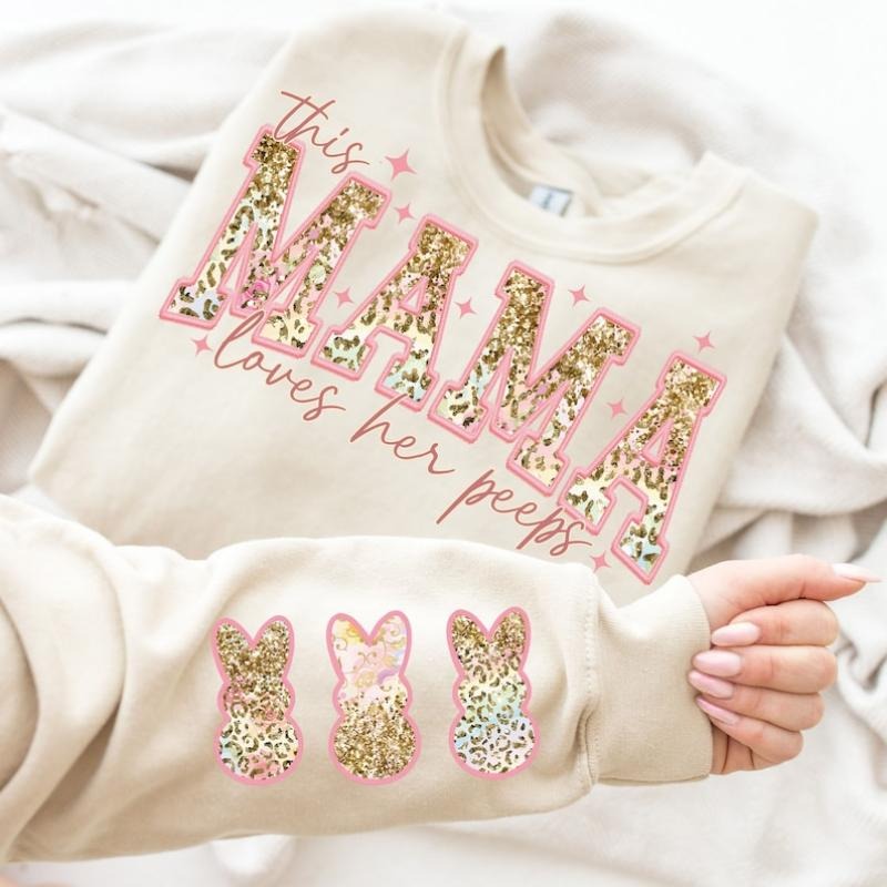 This MAMA Loves Her Peeps Easter Day Leopard Glitter - Adult & Kids T-Shirts, Sweatshirts & Hoodies apparel design preview 1