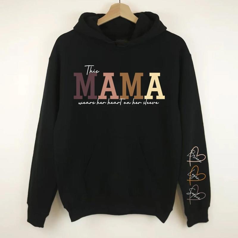 This Mama Wears Her Heart Sleeve Personalized Names - Adult & Kids T-Shirts, Sweatshirts & Hoodies apparel design preview 1