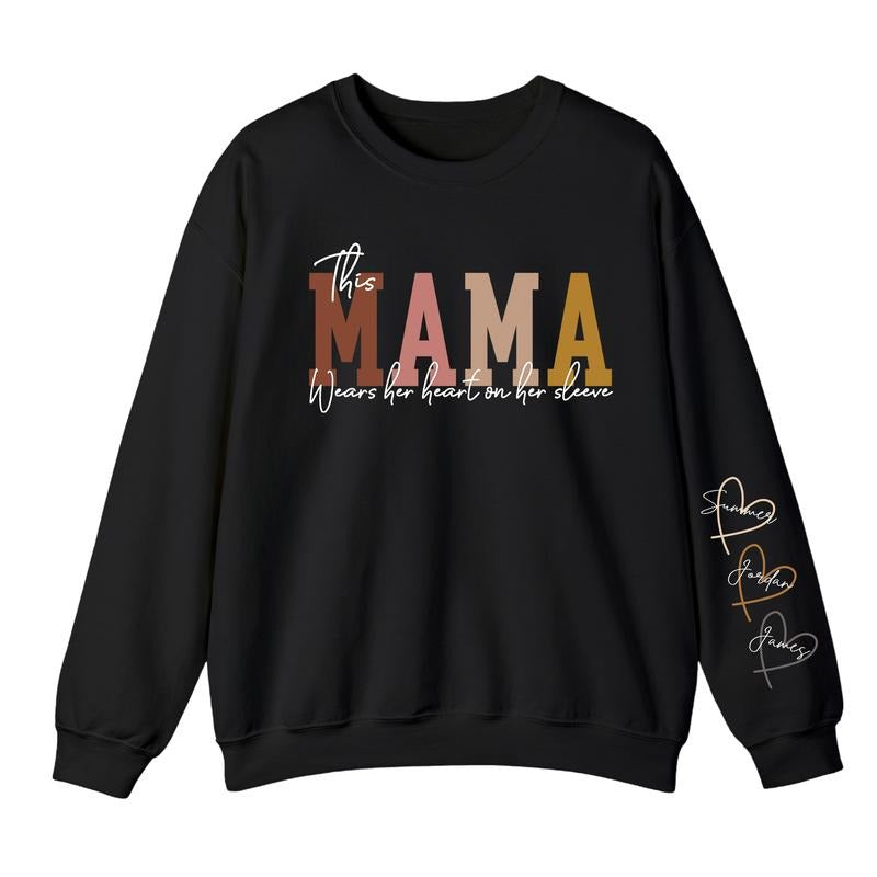 This Mama Wears Her Heart Sleeve Personalized Names - Adult & Kids T-Shirts, Sweatshirts & Hoodies apparel design preview 1
