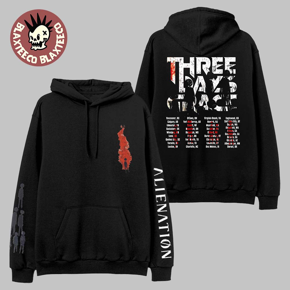 Three Day Grace Alienation 2025 Tour City List Back - Adult & Kids T-Shirts, Sweatshirts & Hoodies apparel design preview 1