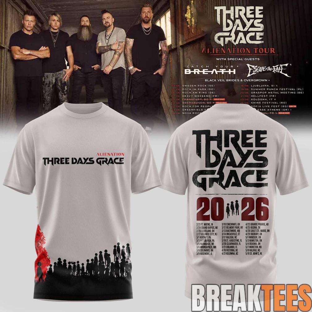 Three Days Grace Alienation Tour 2026 - Adult & Kids T-Shirts, Sweatshirts & Hoodies apparel design preview 1