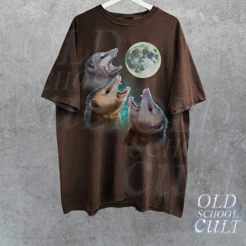 Three Possums Howling Moon Vinatge Retro Opossum - Adult & Kids T-Shirts, Sweatshirts & Hoodies apparel design preview 1