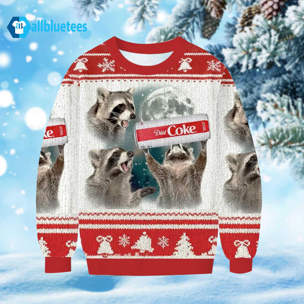 Three Raccoons Moon Diet Coke Ugly Christmas Sweater - Holiday Gift product image