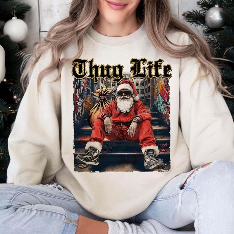 Thug Life Movies Santa Xmas Crew Neck Comfort Cotoon - Adult & Kids T-Shirts, Sweatshirts & Hoodies apparel design preview 1