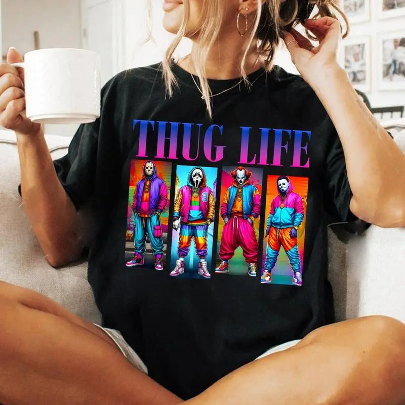 Thug Life Horror Friends Halloween 2024 Nights - Adult & Kids T-Shirts, Sweatshirts & Hoodies apparel design preview 1