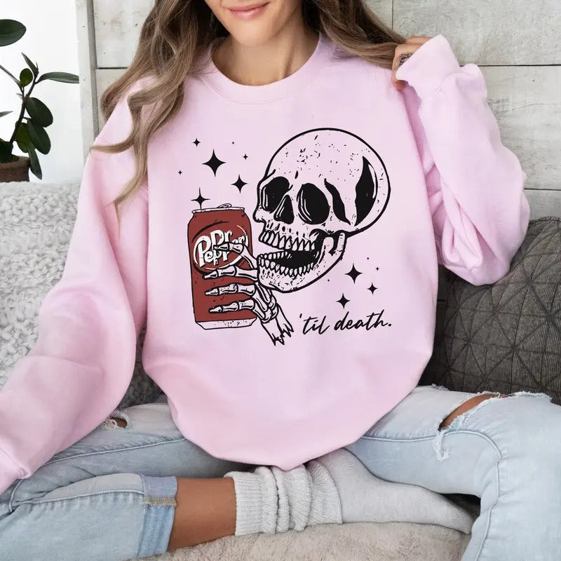 Till Death Dr. Pepper Skeleton Halloween Cute - Adult & Kids T-Shirts, Sweatshirts & Hoodies apparel design preview 1