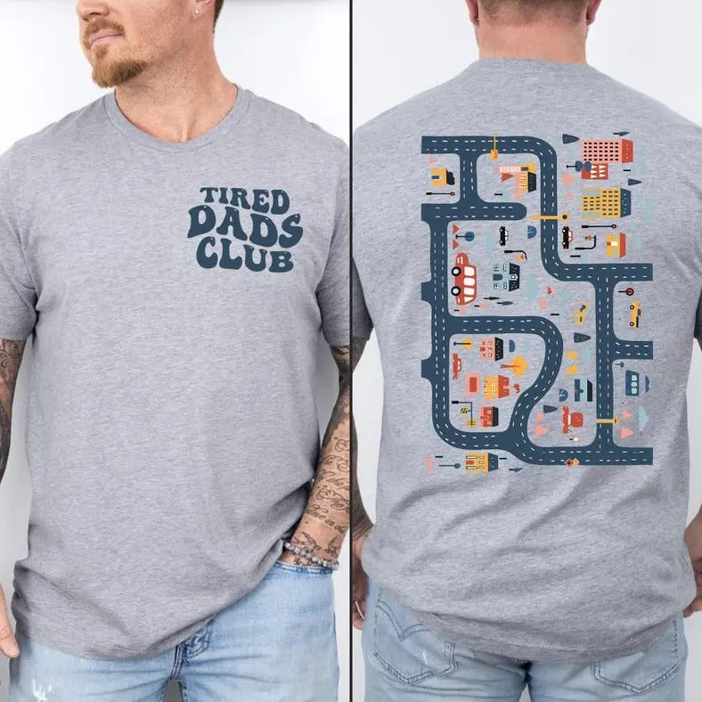 Tired Dads Club Cute Play Cars Back Mat Road Car Race - Adult & Kids T-Shirts, Sweatshirts & Hoodies apparel design preview 1