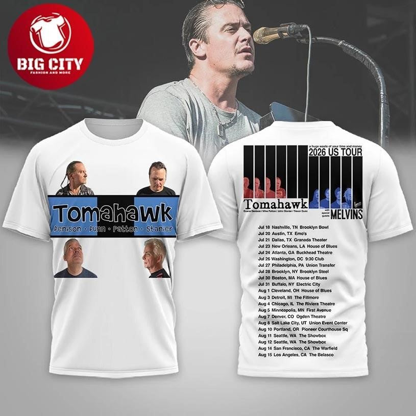 Tomahawk Band 2026 US Tour Mike Patton And Melvins - Adult & Kids T-Shirts, Sweatshirts & Hoodies apparel design preview 1