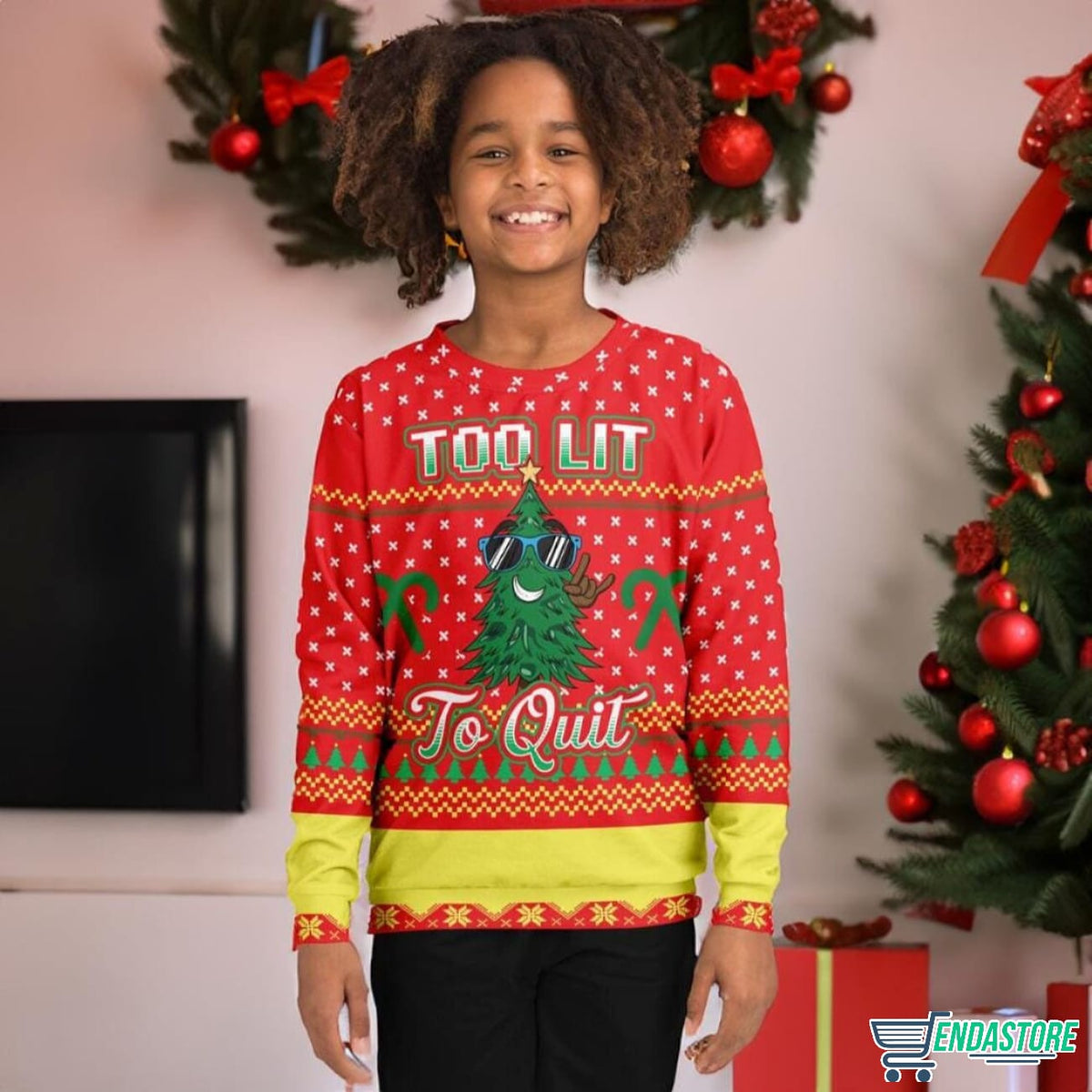 Too Lit To Quit Youth 3D Ugly Christmas Sweater - Gift Idea product image
